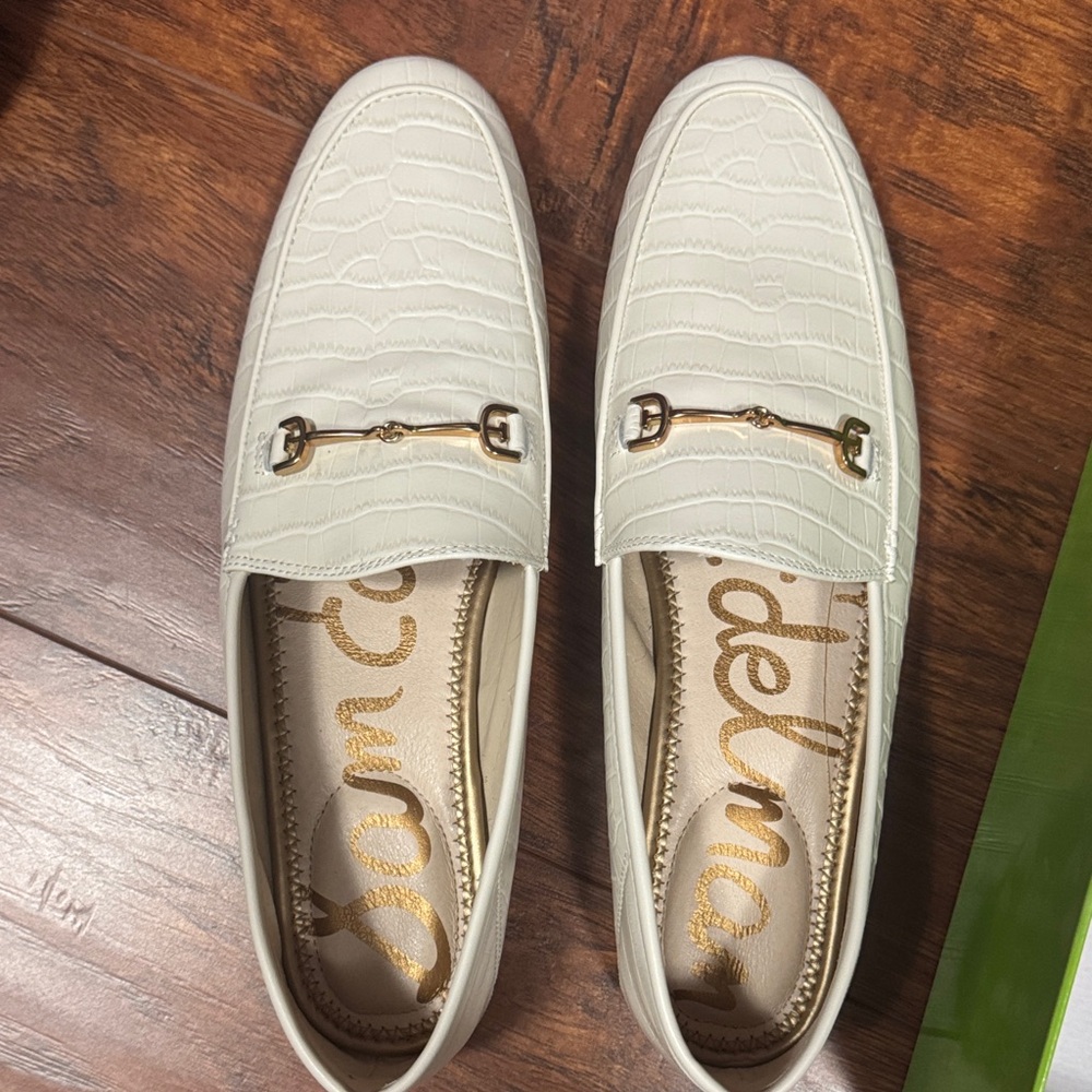 Sam Edelman Cream Croc-Embossed Leather Bit Loafers